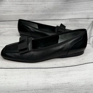 Enzo‎ Angiolini Lovesong Black Leather Flats Bow Size 7.5 Timeless Classic